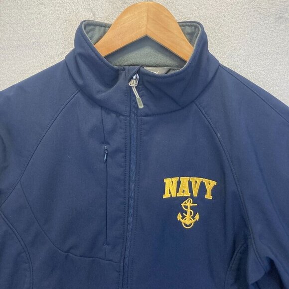 US NAVY Soft Shell Jacket Womens Medium M Fleece Full Zip Up Blue Landway - Picture 2 of 13